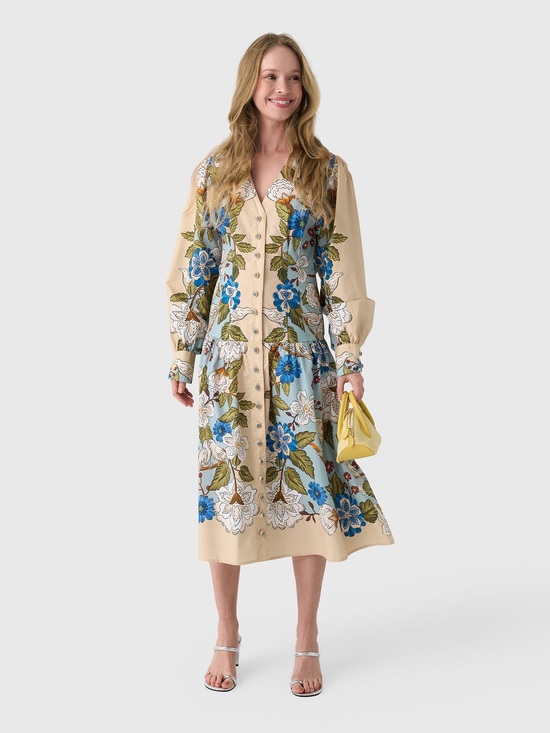 FARM Rio Dresses & Skirts - FARM RIO Women's Garden Scarf Long Sleeve Midi Dress XL